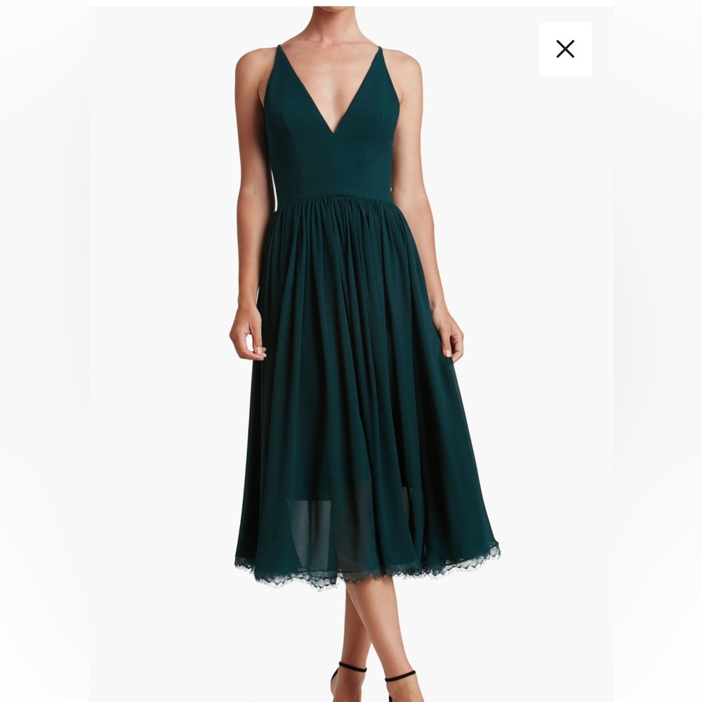 Dress the Population Alicia Mixed Media midi dress in Pine
